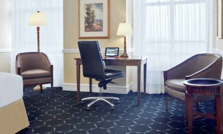 Comfortable working station in a king hotel room at The Drake.