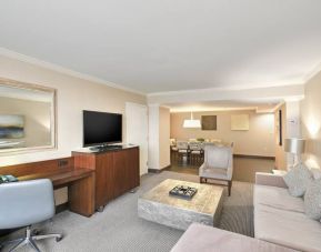 Elegant and spacious presidential suite with working station at the Hilton Crystal City at Washington Reagan National Airport.