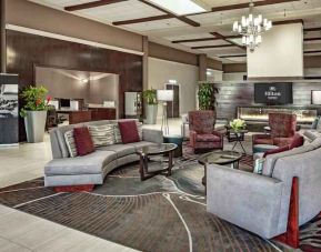 Beautiful lobby area perfect as workspace at the Hilton Sacramento-Arden West.