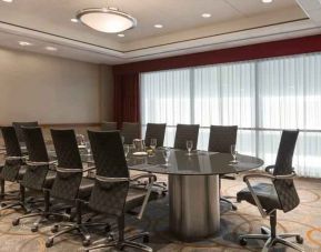Meeting room with round table at the Hilton Baltimore BWI Airport.