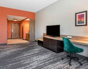 Comfortable working station with desk in a hotel room at the Hilton Garden Inn Hays.