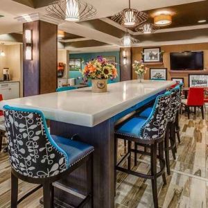 Funky lobby ideal for coworking at Hampton Inn San Francisco Airport.