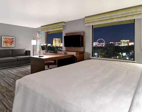 gorgeous king suite with city views at Hampton Inn & Suites Las Vegas Convention Center.