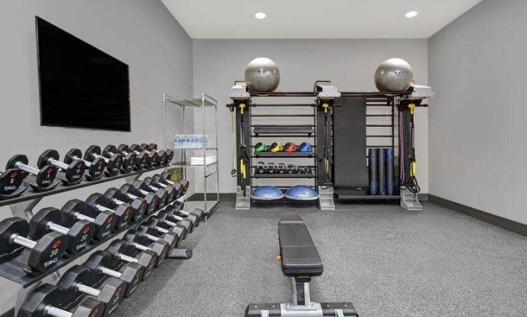 Fitness center with treadmills at the Home2 Suites by Hilton Houston Medical Center.