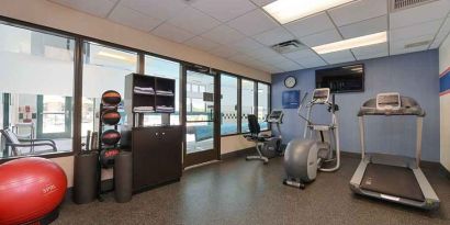 Well-equipped fitness center at Hampton Inn & Suites Pueblo-Southgate.