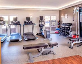 Fitness center with treadmills and weights at the Hilton Wilmington-Christiana.