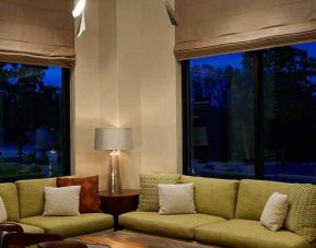 comfortable lobby lounge area ideal for coworking at Hilton Garden Inn Boston/Marlborough.