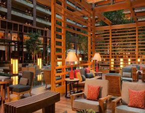 comfortable lobby lounge area ideal for coworking at Hilton Anatole.