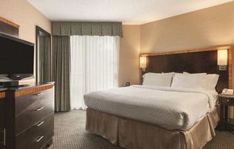 King bedroom with TV screen and window at the Embassy Suites by Hilton Birmingham.
