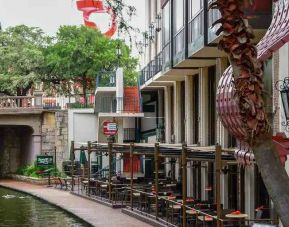 Beautiful outdoor terrace by the river at the Hilton Palacio del Rio.