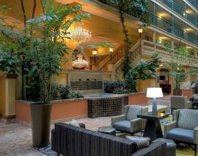 comfortable lobby lounge area ideal for coworking at Embassy Suites by Hilton Los Angeles International Airport South.