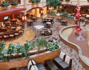 Stylish lobby area perfect as workspace at the Embassy Suites by Hilton Nashville SE Murfreesboro.