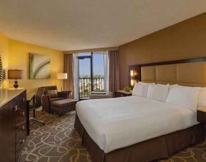 Beautiful deluxe king room with balcony and view at the Hilton Galveston Island Resort.