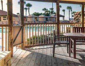 Beautiful terrace perfect as workspace in a hotel suite at the Hilton Galveston Island Resort.