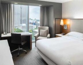 Working station in a king room at the Hilton Columbus Downtown.
