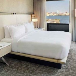 beautiful king room with lovely views at DoubleTree by Hilton Hotel & Suites Jersey City.