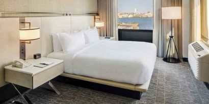 beautiful king room with lovely views at DoubleTree by Hilton Hotel & Suites Jersey City.