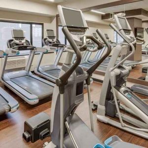 fully equipped fitness center at DoubleTree by Hilton Hotel & Suites Jersey City.