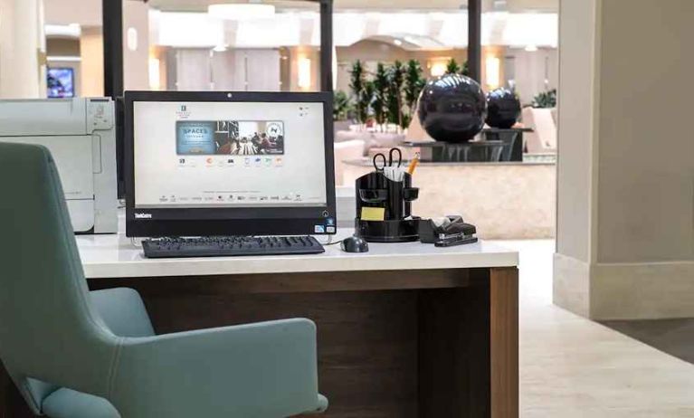 Dedicated workspace and business center at Embassy Suites by Hilton Seattle Tacoma International Airport.