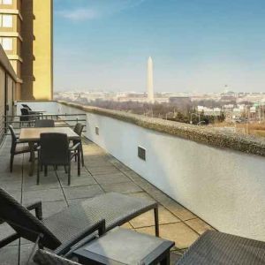 Hotel terrace overlooking the city at the DoubleTree by Hilton Washington DC - Crystal City.