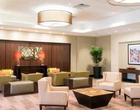 Lobby workspace at the DoubleTree by Hilton Grand Rapids Airport.