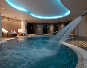 Indoor pool at the spa area of the Hilton London Heathrow Airport Terminal 5.
