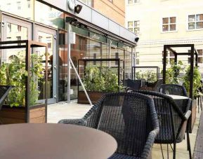 Outdoor patio perfect as workspace at the Hilton Garden Inn Birmingham Brindleyplace.