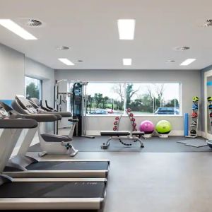 Fitness center with treadmills at the Hampton by Hilton Bristol Airport.