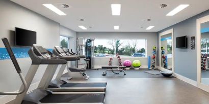 Fitness center with treadmills at the Hampton by Hilton Bristol Airport.