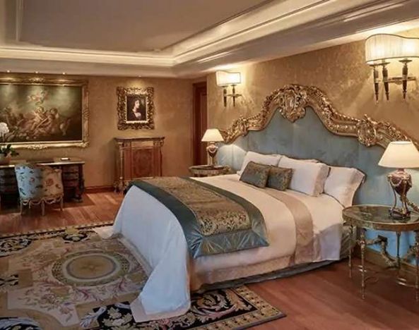 Elegant and comfortable king suite at the Rome Cavalieri, A Waldorf Astoria Hotel.