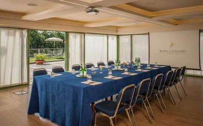 Meeting room overlooking the garden at the Rome Cavalieri, A Waldorf Astoria Hotel.