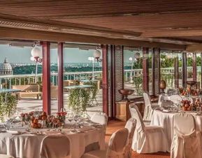 Dining area perfect for co-working at the Rome Cavalieri, A Waldorf Astoria Hotel.