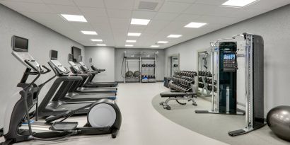 fitness center well equipped for all exercise types at Hampton Inn Irvine Spectrum Lake Forest.