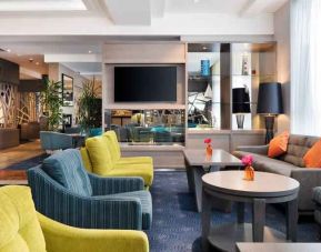 Comfortable lobby workspace with sofas at the Hilton Garden Inn Dublin Custom House.