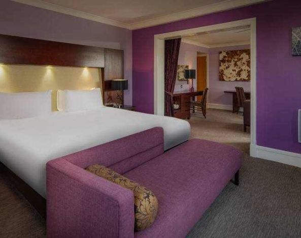 Spacious king suite at the Hilton Belfast Templepatrick Golf & Country Club.