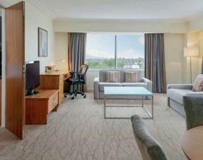 Comfortable living room in a hotel suite at the Hilton Dublin Airport.