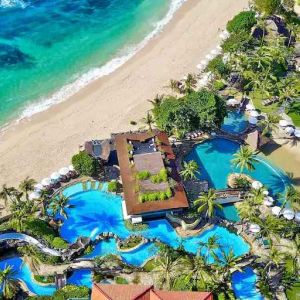 Aerial view of the hotel beach at the Hilton Bali Resort.
