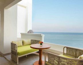 Hotel balcony overlooking the water at the Hilton Bali Resort.