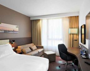 Hotel room with working station at the Hampton by Hilton Toulouse Airport.