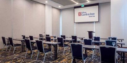 professional meeting room for business meetings and conferences at Hilton Garden Inn Santa Ana San Jose.