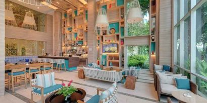 comfortable lobby and coworking space at Hilton Cartagena Hotel.