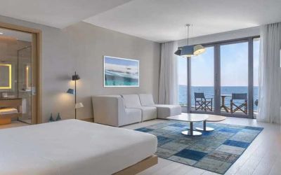 luxurious king suite with gorgeous water views at Susona Bodrum, LXR Hotels & Resorts.