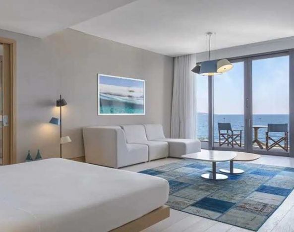 luxurious king suite with gorgeous water views at Susona Bodrum, LXR Hotels & Resorts.