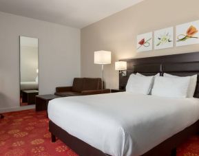 Queen room with desk and mirror at the Hilton Garden Inn Leiden.