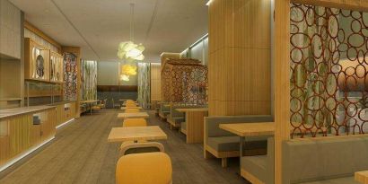 Lobby workspace at the Hilton Garden inn Casablanca Sud.