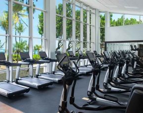 Fitness center overlooking the sea at the Caribe Hilton.