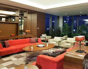 comfortable lobby and lounge area ideal for coworking at Hilton Garden Inn Konya, Turkey.