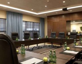 Meeting room with square table at the Hilton Warsaw City.