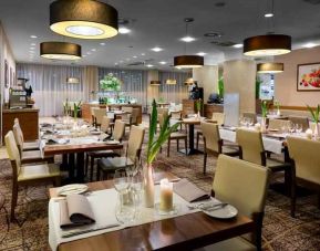 Dining area perfect as workspace at the Hilton Garden Inn Krakow.