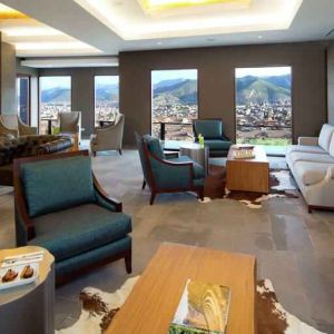 Lobby workspace at the Hilton Garden Inn Cusco, Peru.